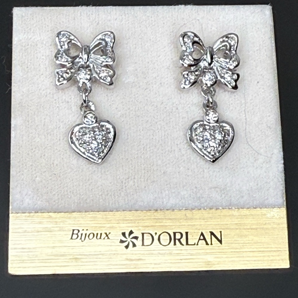 D'Orlan Rhodium Plated Pierced Earring with Swarovski Crystals Luxury Vintage - Picture 5 of 5